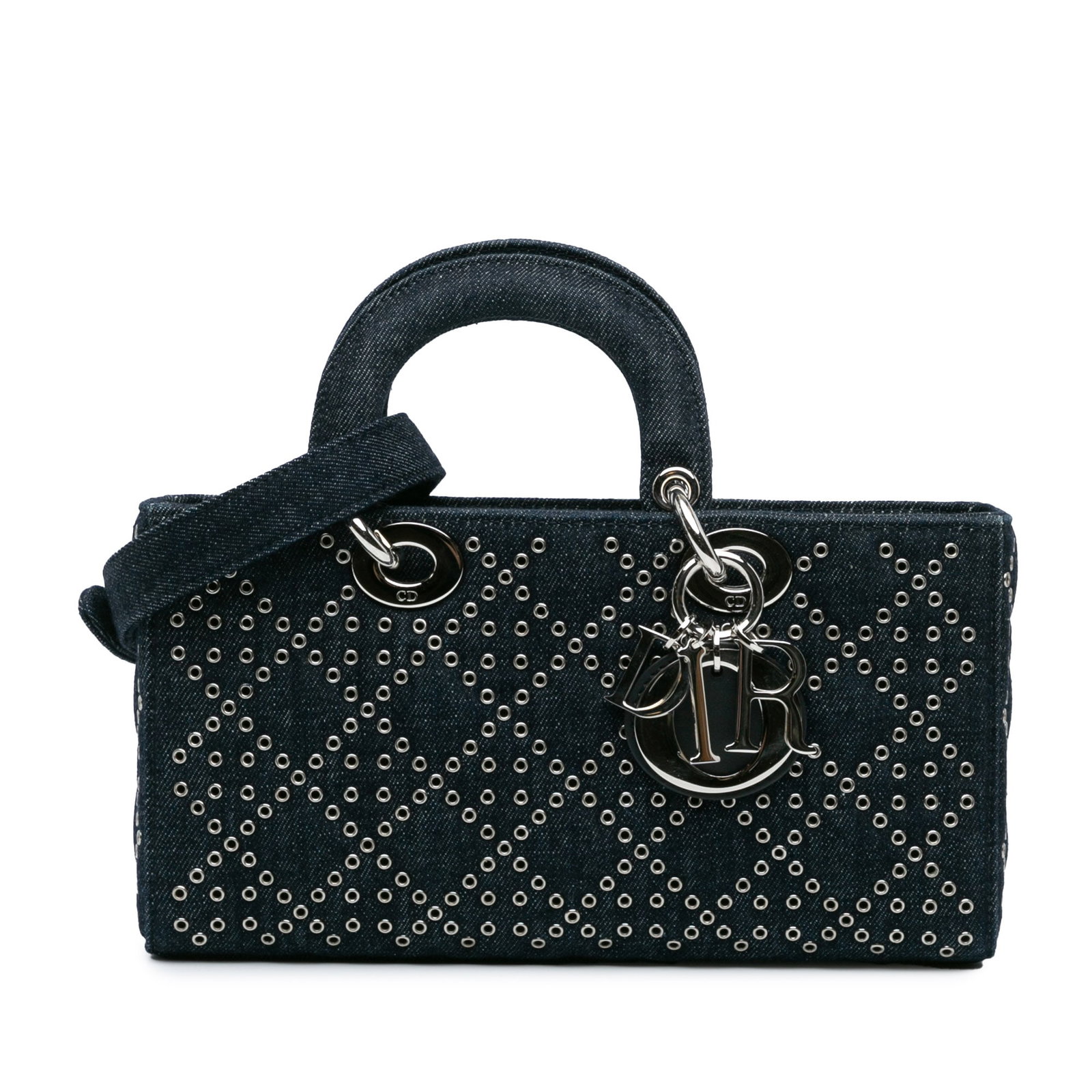 Dior Medium Denim Cannage Eyelet Lady D Joy Bag Blue: Dior Medium Denim Cannage Eyelet Lady D Joy Bag Blue Introducing the Dior Medium Denim Cannage Eyelet Lady D Joy, a stylish blend of elegance and casual chic. This bag is crafted from quilted denim, f