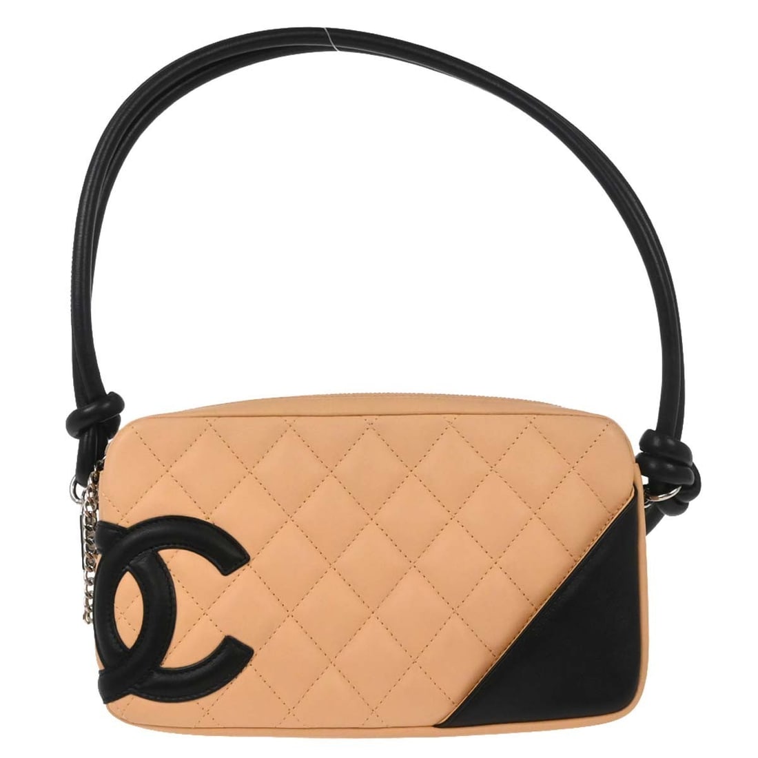 Mini Cambon Ligne Top Handle Bag in Beige and Black Leather by Chanel: Mini Cambon Ligne Top Handle Bag in Beige and Black Leather by Chanel This Chanel Cambon Ligne mini handbag features beige and black calfskin leather in a top handle design. It offers a compact style 