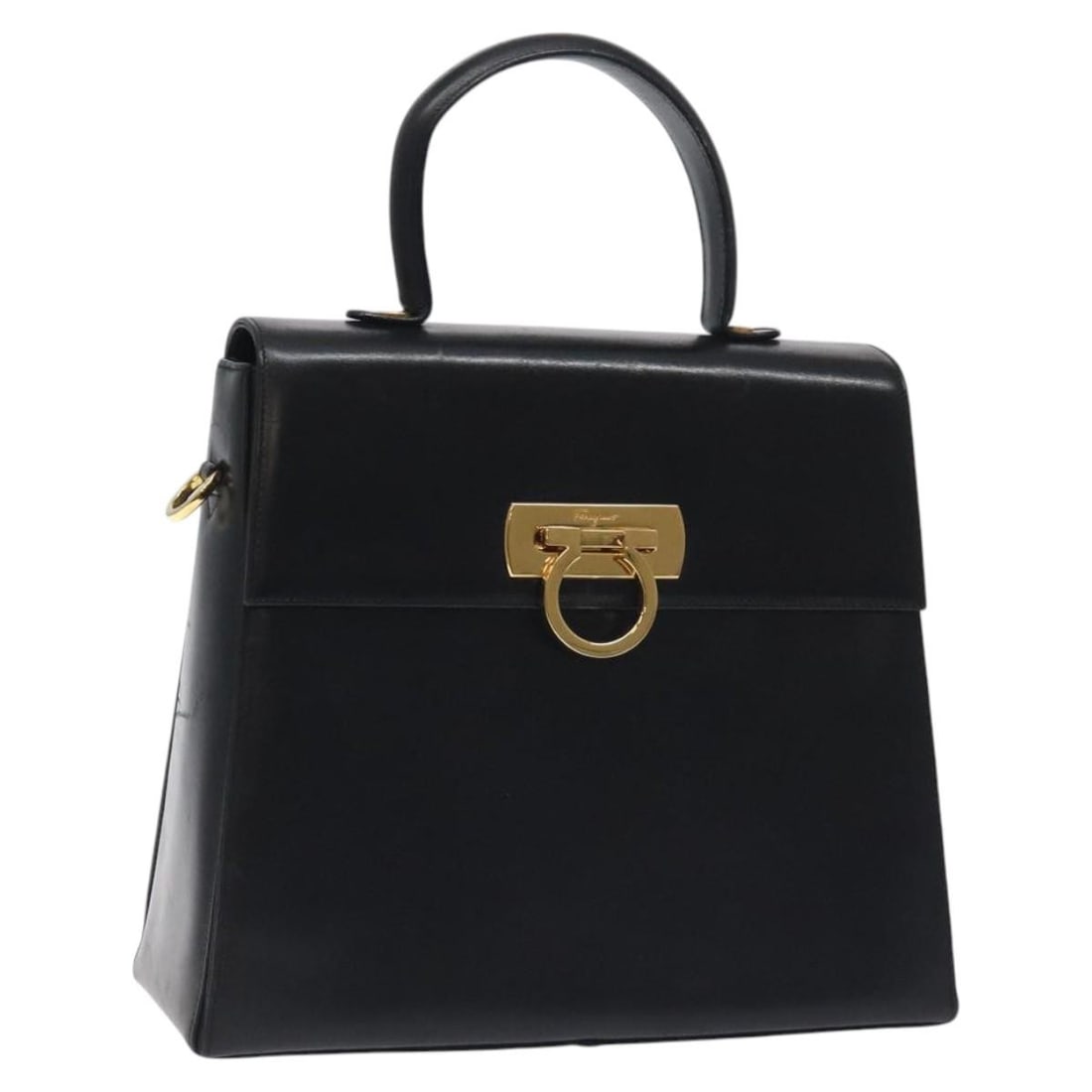 Black Leather Convertible Handbag by Salvatore Ferragamo: Black Leather Convertible Handbag by Salvatore Ferragamo This Salvatore Ferragamo convertible top handle bag is crafted from black leather and designed for women. Made in Italy, the bag features a cla