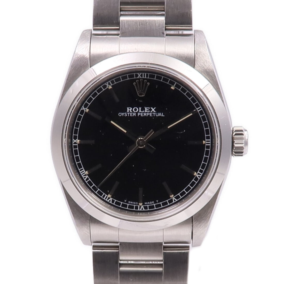 Oyster Perpetual 67480 Black Dial Stainless Steel Automatic Boys Wristwatch: Oyster Perpetual 67480 Black Dial Stainless Steel Automatic Boys Wristwatch This ROLEX Oyster Perpetual 67480 is an automatic wristwatch featuring a stainless steel case and band. The watch showcases 