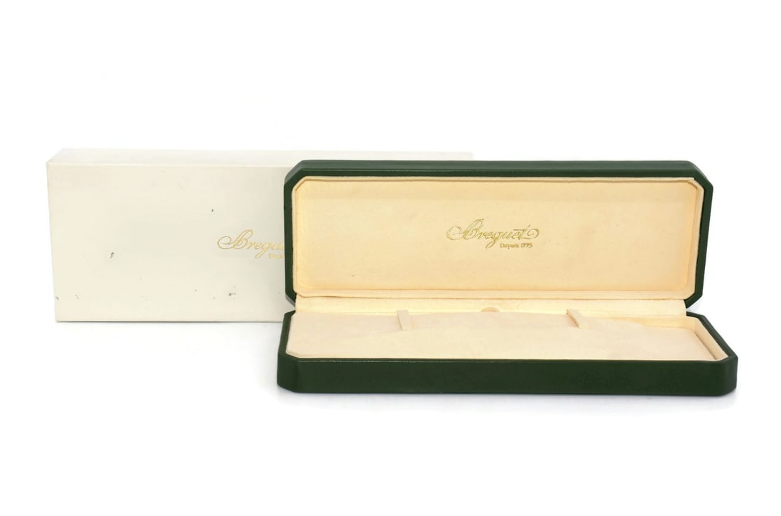 Breguet Authentic Green Presentation Watch Box 10x4x2 Inches: Breguet Authentic Green Presentation Watch Box 10x4x2 Inches This elegant Breguet Green Watch Box is designed for single watch presentation. It features a rich green color and comes in a size of 10 x 