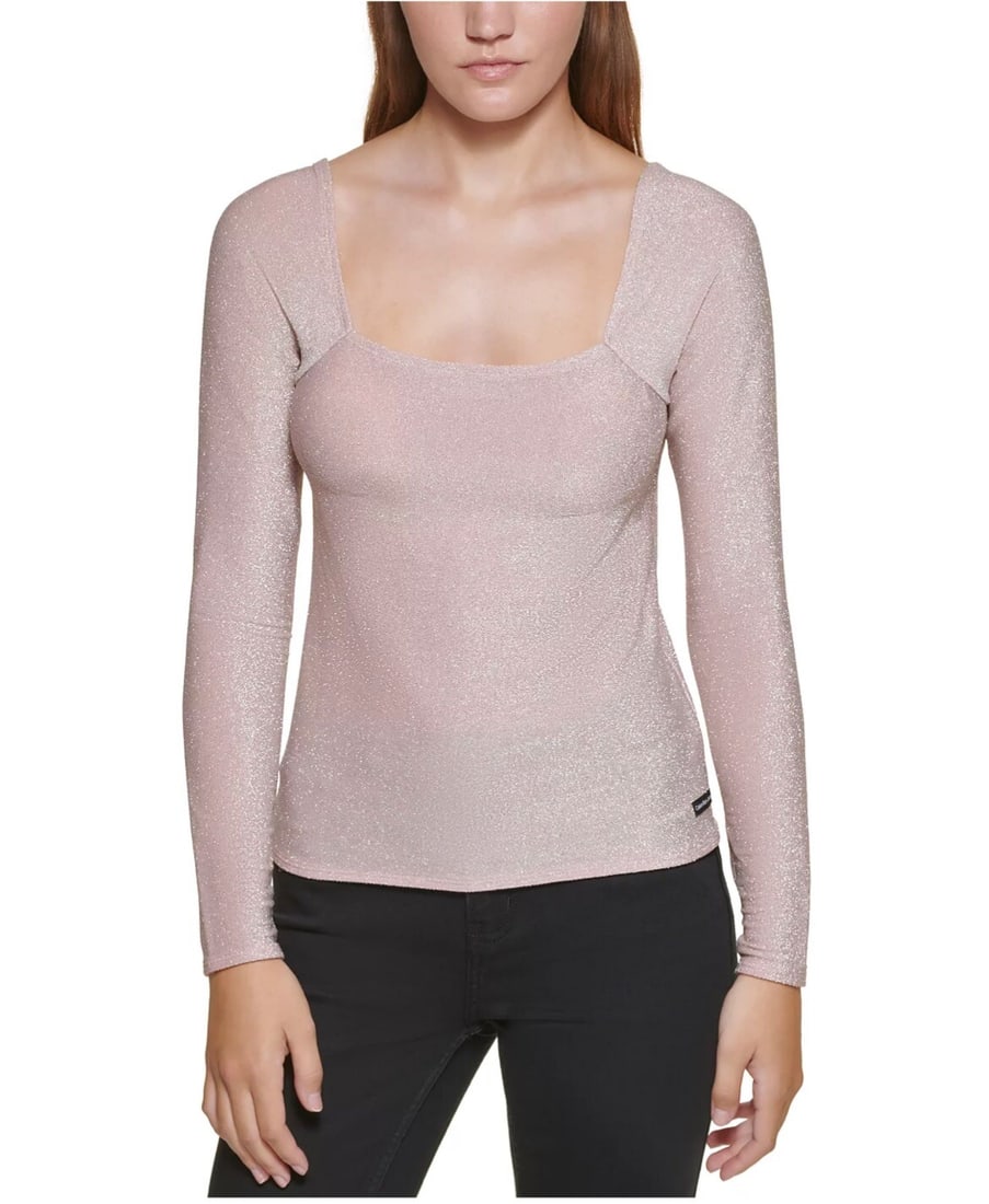 Calvin Klein Jeans Shimmer Pink Long Sleeve Blouse M: Calvin Klein Jeans Shimmer Pink Long Sleeve Blouse M Elevate your wardrobe with this stunning long sleeve blouse from Calvin Klein Jeans. Featuring a flattering square neckline and crafted from a blen