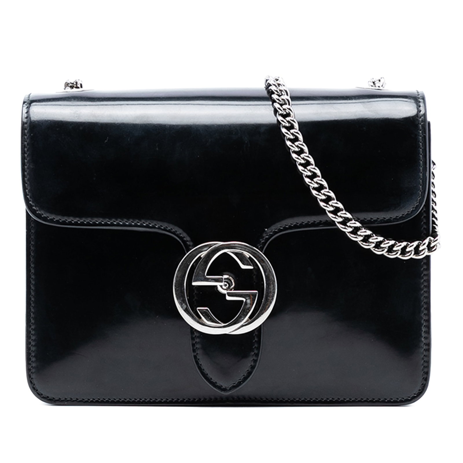 Gucci Interlocking G Small Black Leather Crossbody Bag with Chain Strap (1 of 7)