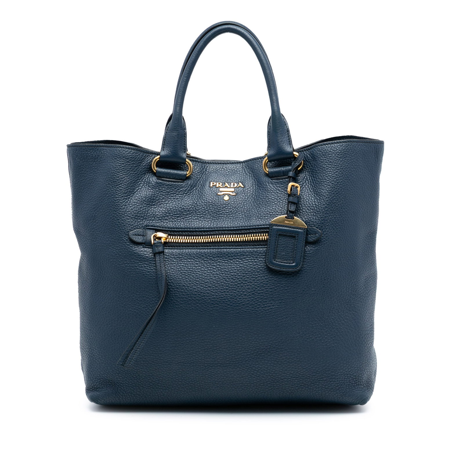 Prada Vitello Daino Blue Leather Convertible Satchel Tote Bag: Prada Vitello Daino Blue Leather Convertible Satchel Tote Bag This Prada Vitello Daino Open Convertible Tote features a blue leather body, rolled leather handles, an open top with snap closure, an ext
