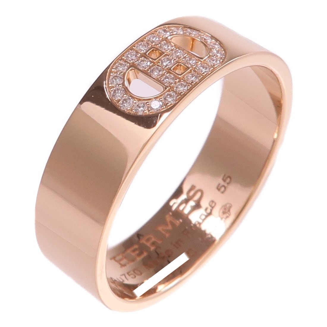 Hermes H D'ancre 18K Rose Gold Diamond Ring Size 7 (1 of 8)