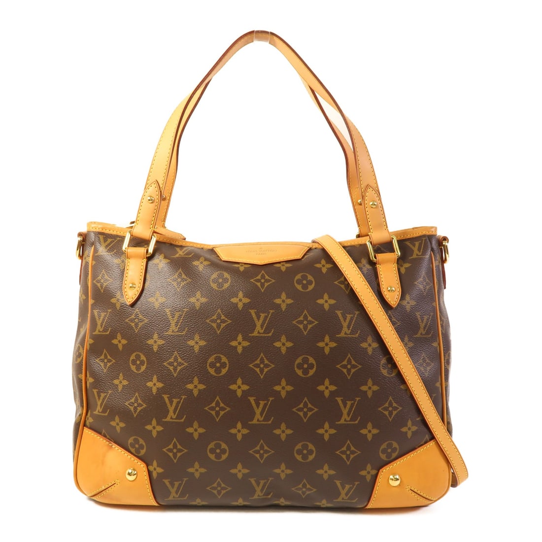 Estrela MM Monogram Brown Shoulder Bag by Louis Vuitton with Gold Hardware: Estrela MM Monogram Brown Shoulder Bag by Louis Vuitton with Gold Hardware This Louis Vuitton Estrela MM 2-way shoulder bag features the iconic Monogram design in brown PVC coated canvas. Designed for
