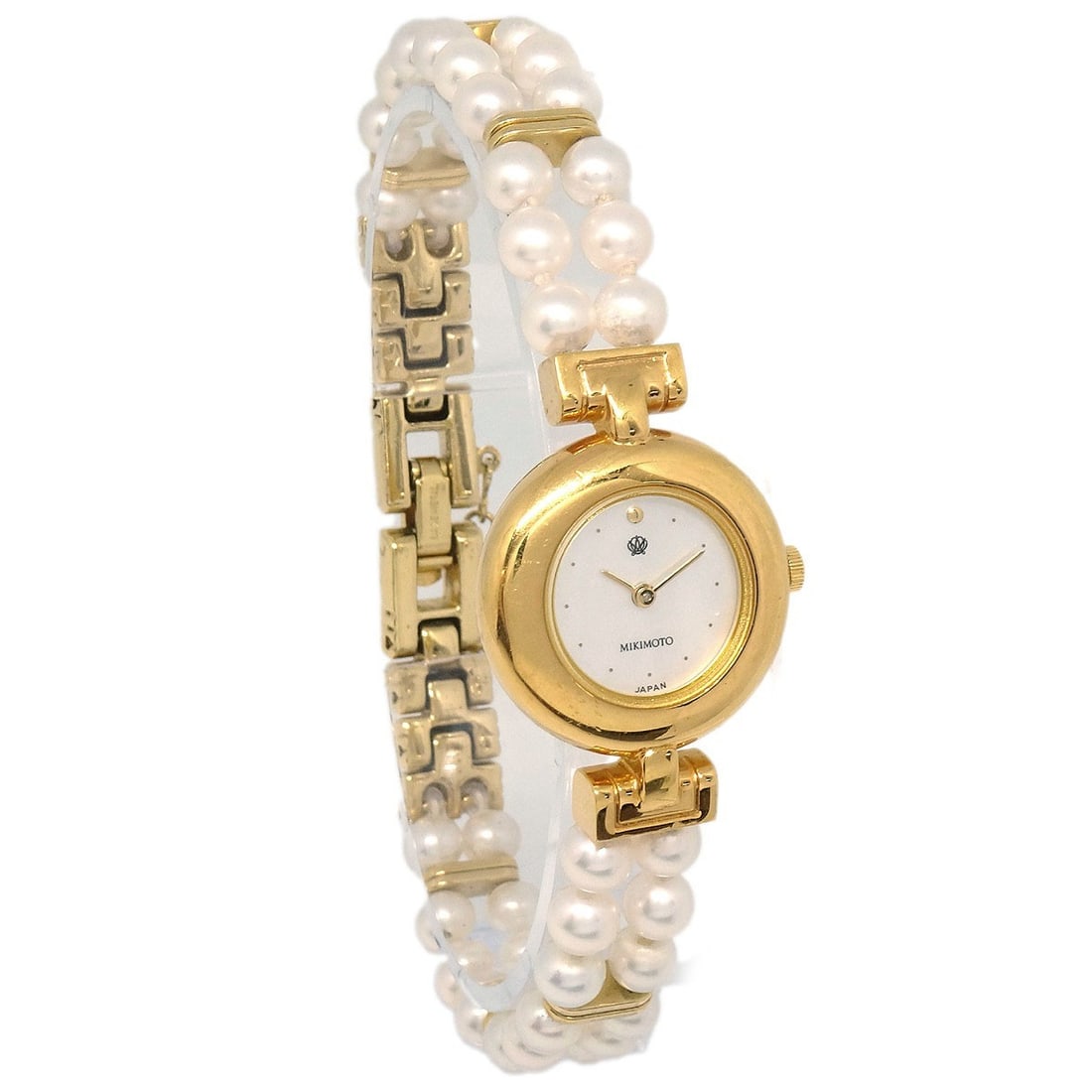 Mikimoto 4N20-0941 JAL Quartz Watch Gold Plated Pearl Bracelet: Mikimoto 4N20-0941 JAL Quartz Watch Gold Plated Pearl Bracelet Experience elegance with the Mikimoto 4N20-0941 JAL Pearl Quartz Watch. This classic wristwatch features a stunning round white dial and 