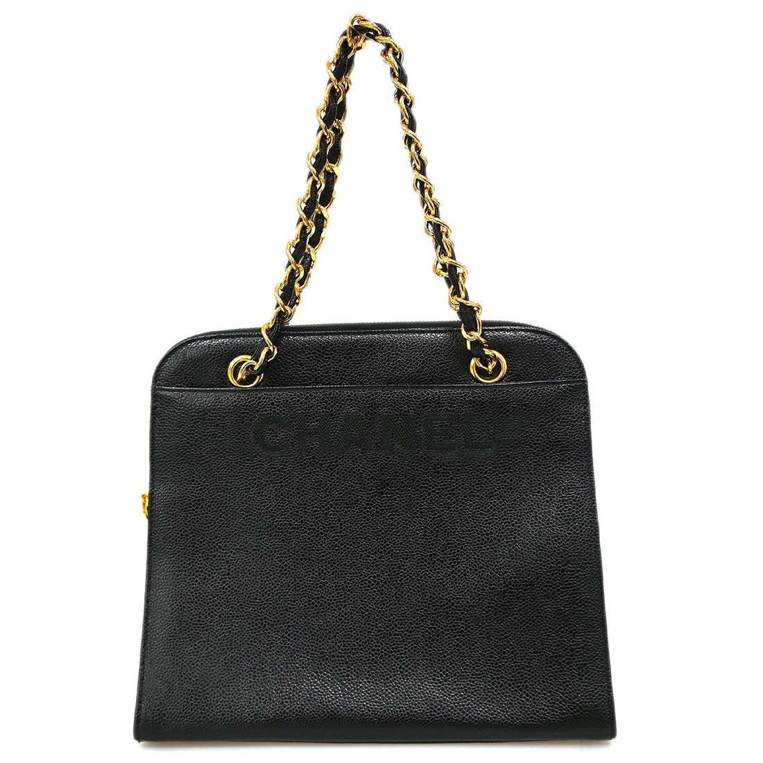 Chanel Caviar Quilted Black Chain Tote Large Calfskin Leather Handbag: Chanel Caviar Quilted Black Chain Tote Large Calfskin Leather Handbag This Chanel large tote handbag is crafted from black caviar skin leather and features a quilted pattern with chain strap accents. 