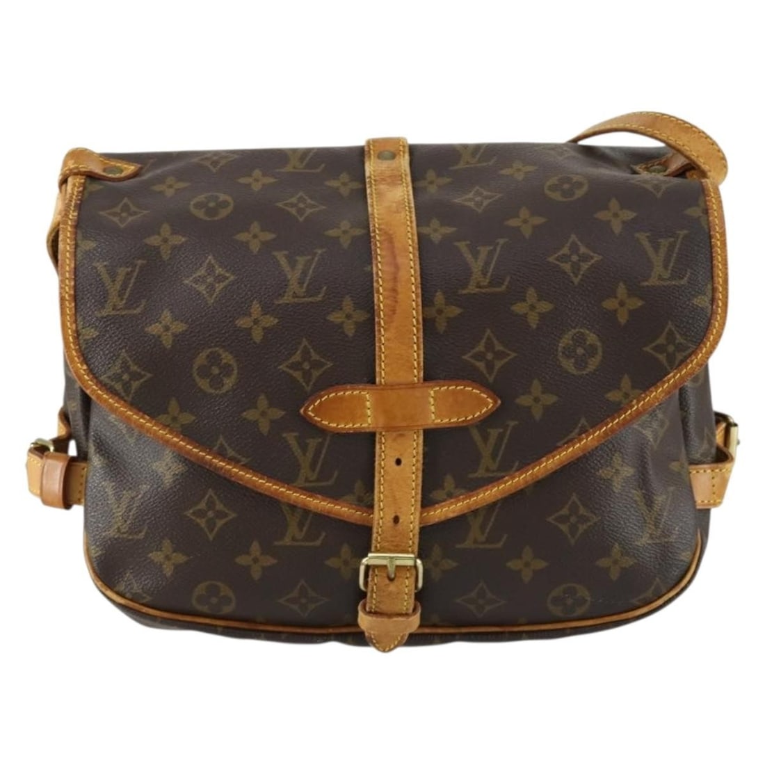 Louis Vuitton Saumur Canvas Unisex Handbag Brown 30cm x 6cm x 24cm: Louis Vuitton Saumur Canvas Unisex Handbag Brown 30cm x 6cm x 24cm Louis Vuitton Saumur handbag crafted from monogram canvas in brown, designed for unisex use. The exterior leather is well preserved w