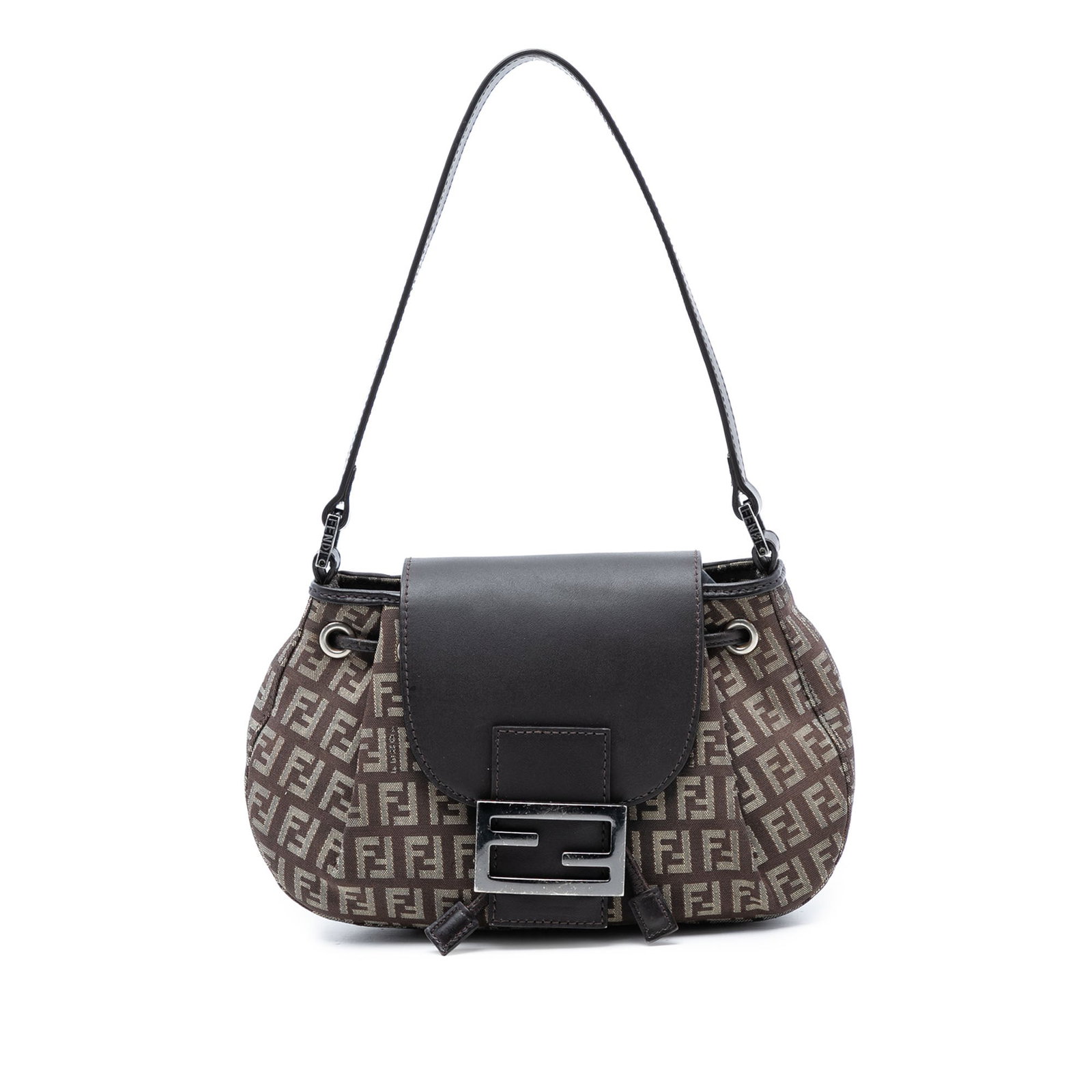 Fendi Zucchino Brown Canvas Shoulder Bag with Drawstring Closure (1 of 7)
