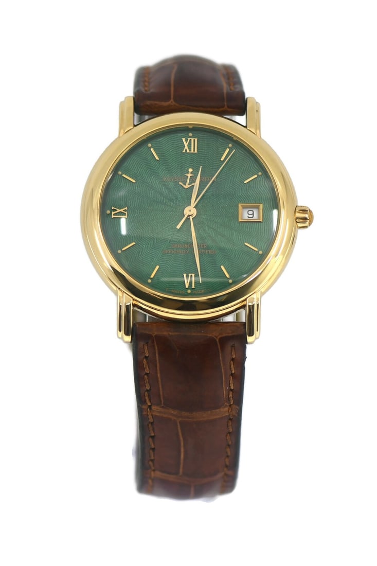 Ulysse Nardin San Marco 18K Yellow Gold Automatic Watch 37mm: Ulysse Nardin San Marco 18K Yellow Gold Automatic Watch 37mm This exquisite Ulysse Nardin San Marco wristwatch features a stunning 18K yellow gold case measuring 37mm. It is powered by a precise mecha
