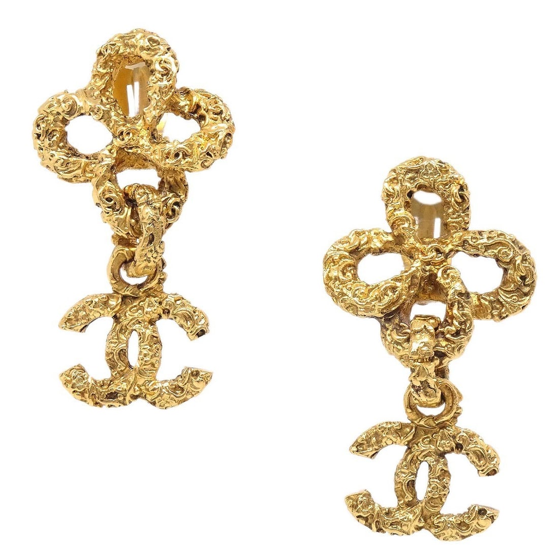 Chanel 93A Gold Plated Clip-On CC Dangle Earrings (1 of 4)