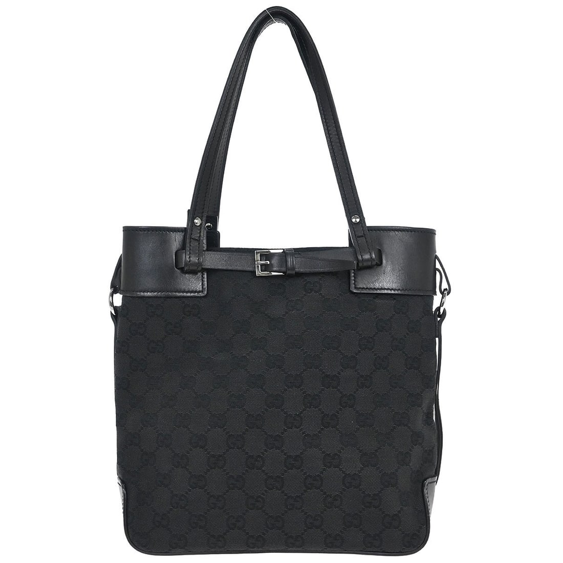 Gucci Belted Bucket Tote Black GG Canvas and Leather Handbag (1 of 10)