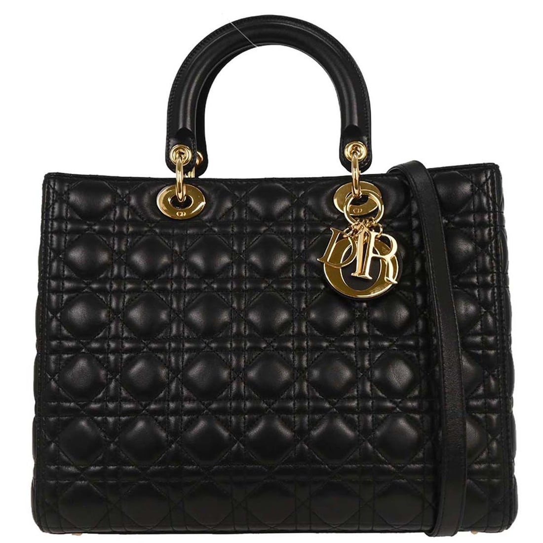 Dior Lady Dior Black Lambskin Quilted 2way Handbag 18-MA-0133: Dior Lady Dior Black Lambskin Quilted 2way Handbag 18-MA-0133 Introducing the exquisite Christian Dior Lady Dior Cannage Handbag, crafted from luxurious black lambskin. This elegant satchel-style bag 