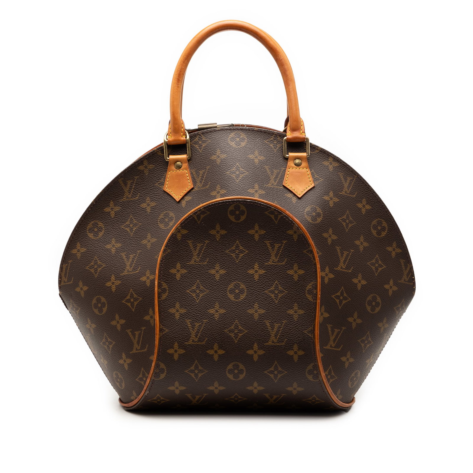 Louis Vuitton Ellipse MM Monogram Canvas Handbag with Leather Trim: Louis Vuitton Ellipse MM Monogram Canvas Handbag with Leather Trim This Louis Vuitton Monogram Ellipse MM handbag features the signature monogram canvas with vachetta leather trim and rolled vachetta 