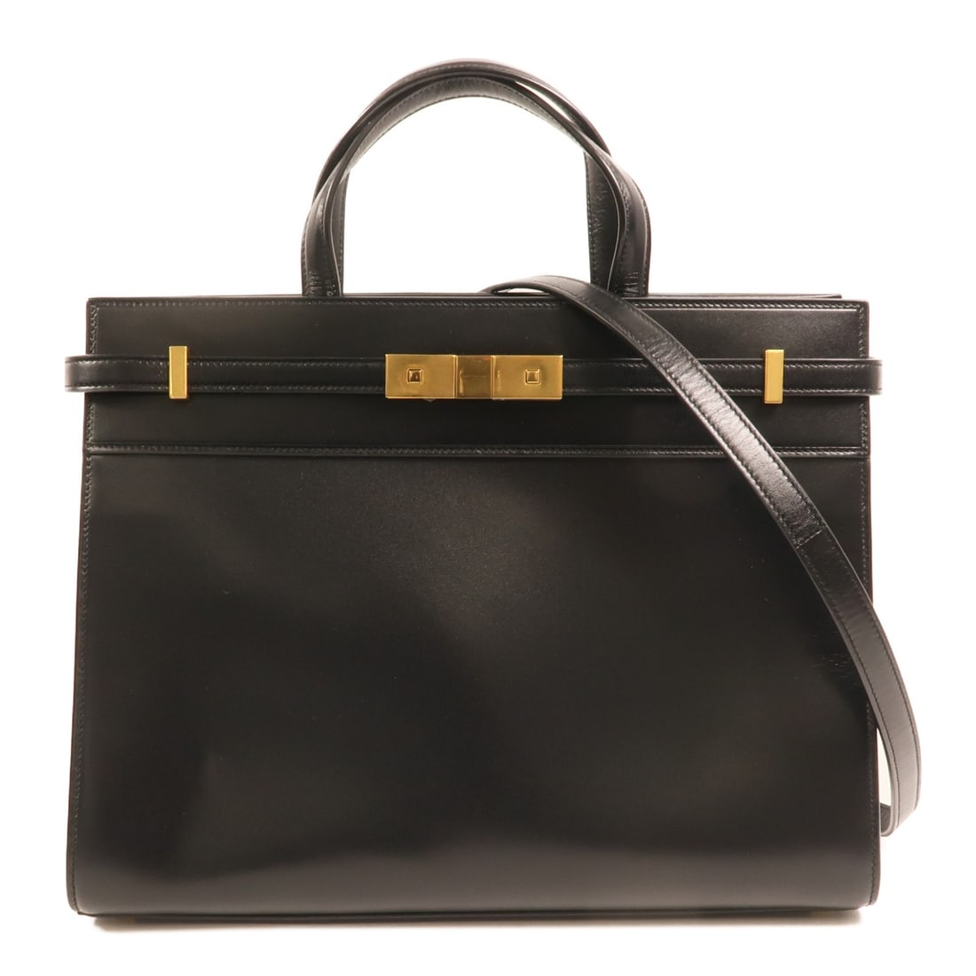 Black Calfskin Manhattan Shoulder Bag by Saint Laurent with Gold Hardware: Black Calfskin Manhattan Shoulder Bag by Saint Laurent with Gold Hardware This Saint Laurent Manhattan 2-way shoulder bag is crafted from black calfskin leather and features a versatile design suitabl