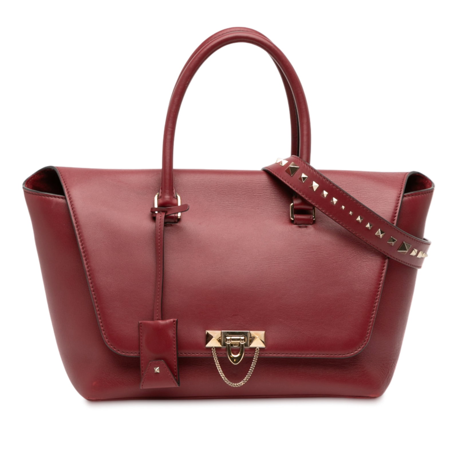 Valentino Demilune Rockstud Red Leather Satchel with Studded Strap (1 of 12)