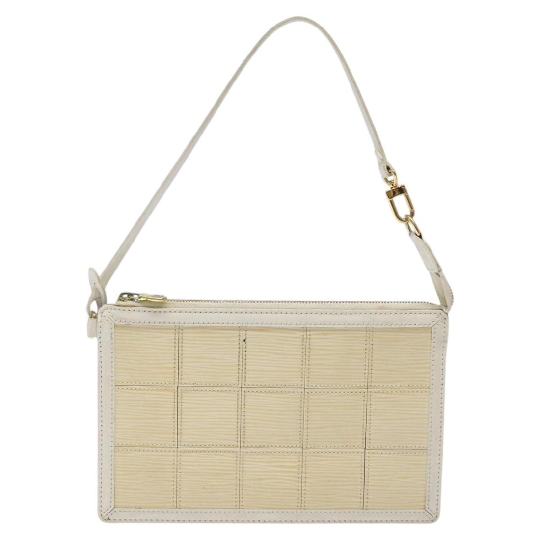 Louis Vuitton Delmonico Epi Leather Pochette in Ecru: Louis Vuitton Delmonico Epi Leather Pochette in Ecru This Louis Vuitton Delmonico Pochette is crafted from Epi leather in an ecru color, designed specifically for women. It features a compact and eleg