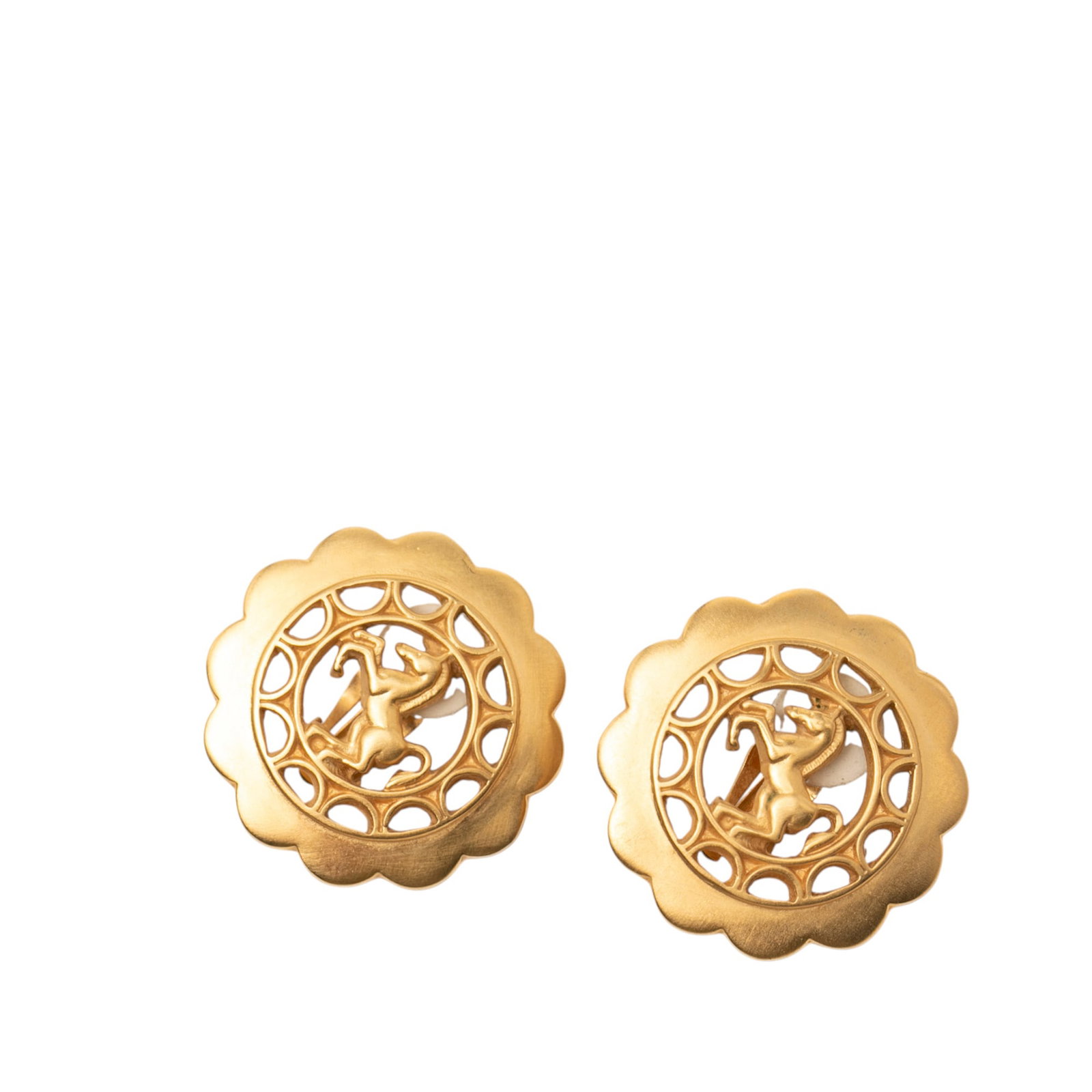 Hermes Bijouterie Fantaisie Horse Motif Gold Plated Clip Earrings (1 of 4)