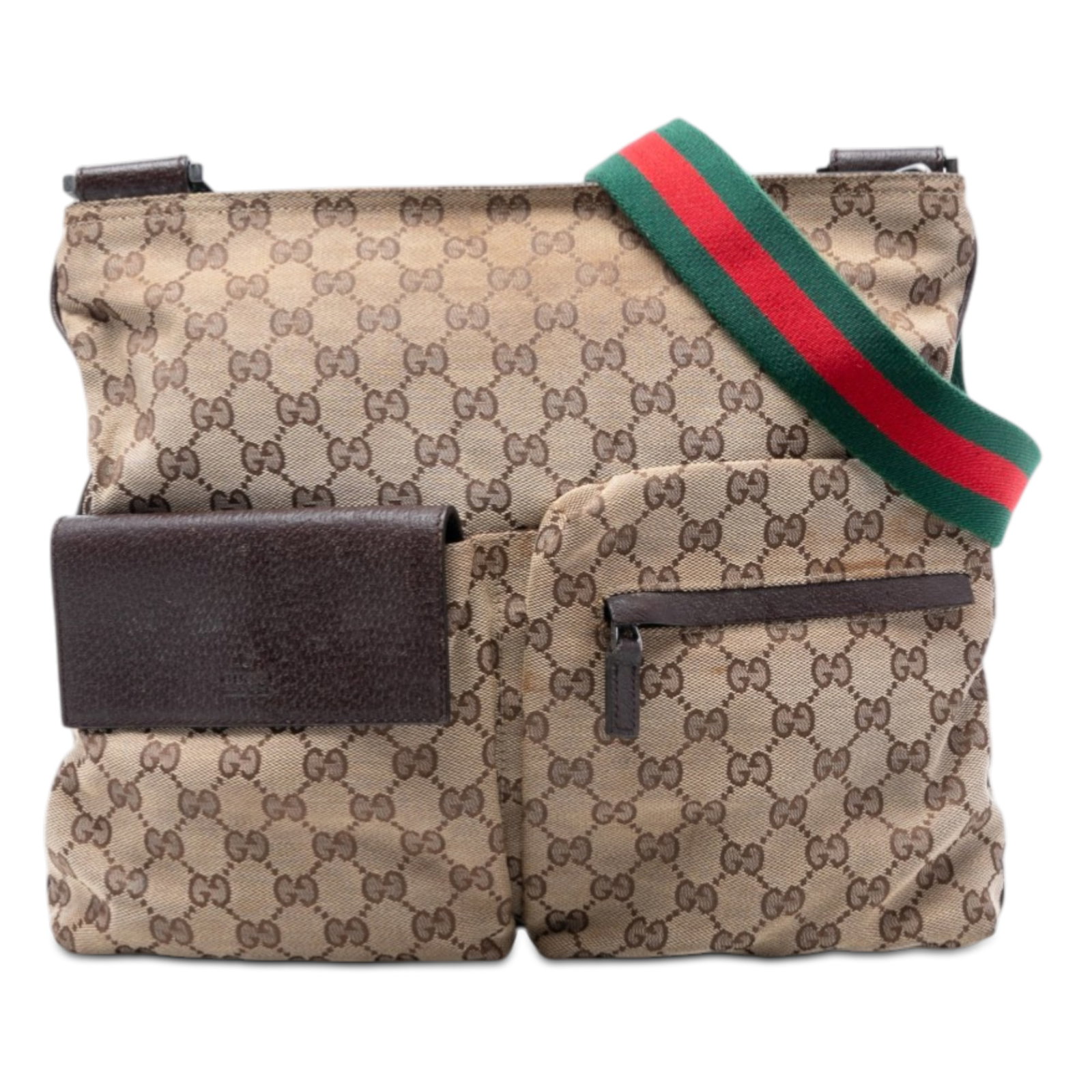 Gucci GG Canvas Web Beige Crossbody Bag with Double Front Pockets (1 of 7)