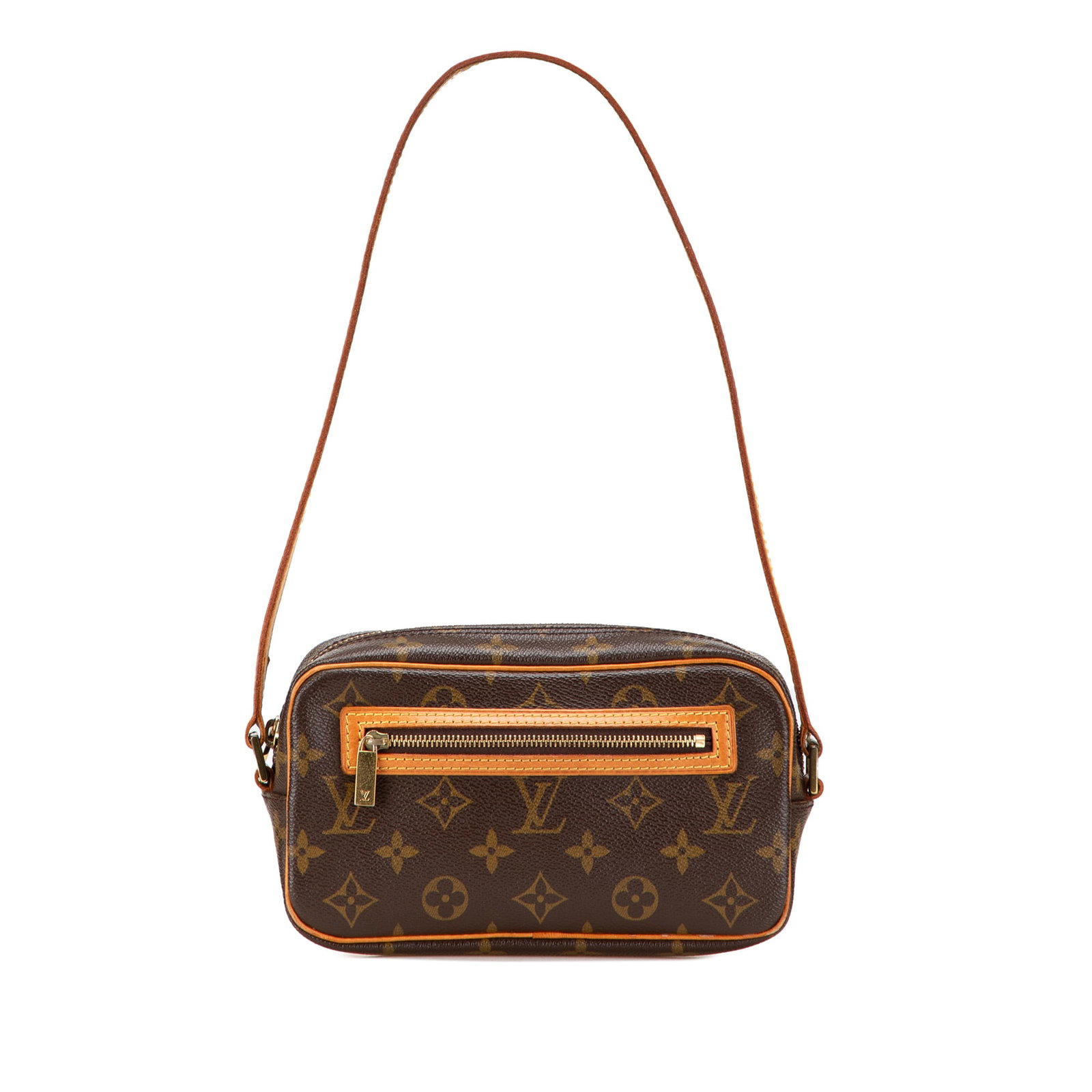 Louis Vuitton Monogram Pochette Cite Bag with Vachetta Trim: Louis Vuitton Monogram Pochette Cite Bag with Vachetta Trim This Louis Vuitton Monogram Pochette Cite showcases a classic design featuring a durable monogram canvas body complemented by vachetta leath