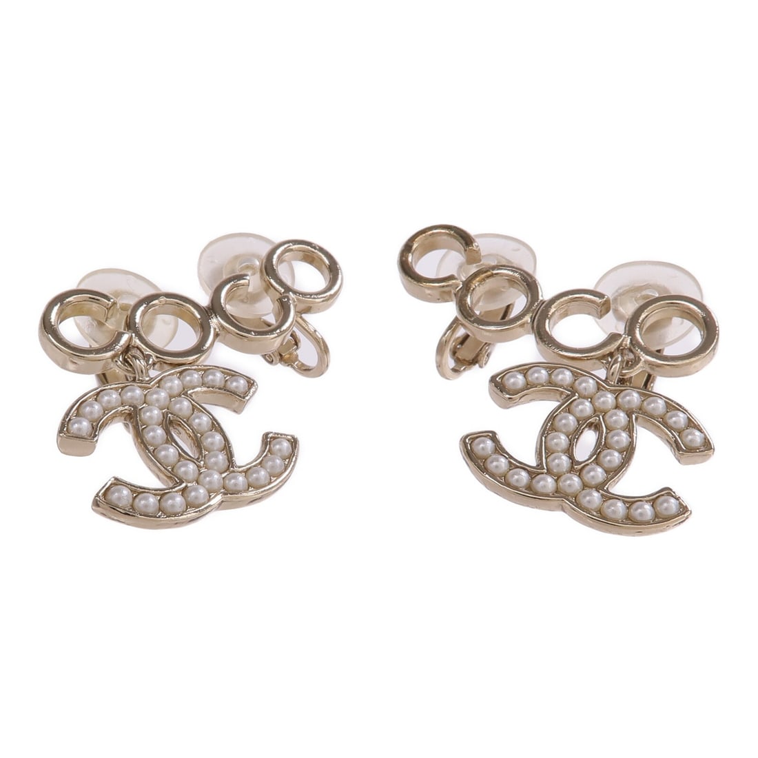 Chanel Clip-On Earrings CC Logo Gold White PVC Metal: Chanel Clip-On Earrings CC Logo Gold White PVC Metal These CHANEL earrings feature the iconic CC logo in a gold and white color scheme. Designed with a clip-on back, they are crafted from PVC and meta