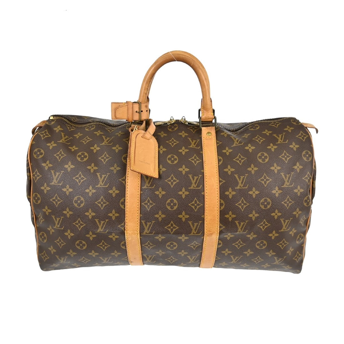 Keepall Brown Canvas Travel Bag by Louis Vuitton Monogram Design: Keepall Brown Canvas Travel Bag by Louis Vuitton Monogram Design This is a Louis Vuitton Keepall Bag crafted in the signature Monogram canvas. Designed as a unisex travel accessory, it features brown 