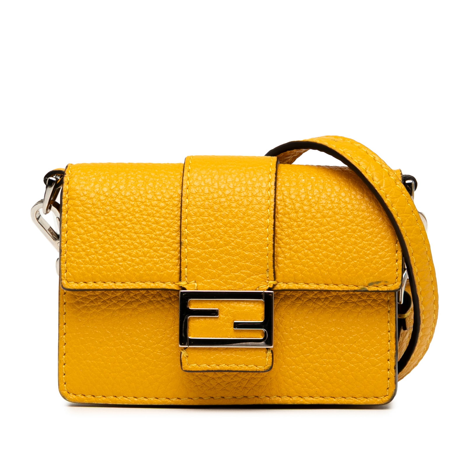Yellow Leather Micro Flat Baguette Crossbody Bag by Fendi (1 of 8)