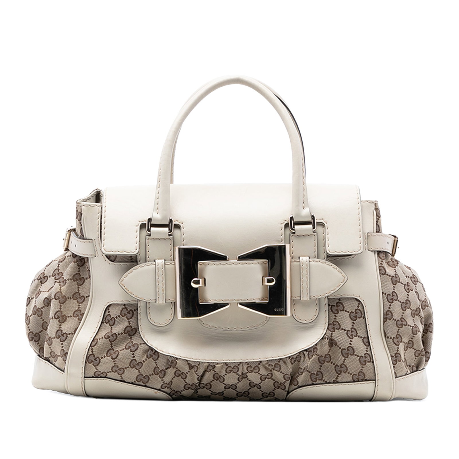 Gucci Dialux Queen Tote Bag GG Canvas and Leather Beige: Gucci Dialux Queen Tote Bag GG Canvas and Leather Beige The Gucci GG Canvas and Leather Dialux Queen Tote features a beige canvas and leather exterior with rolled leather handles and a front flap acce