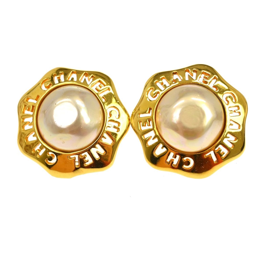 Chanel Clip-On Button Earrings with Gold Tone and Faux Pearl Accent (1 of 4)