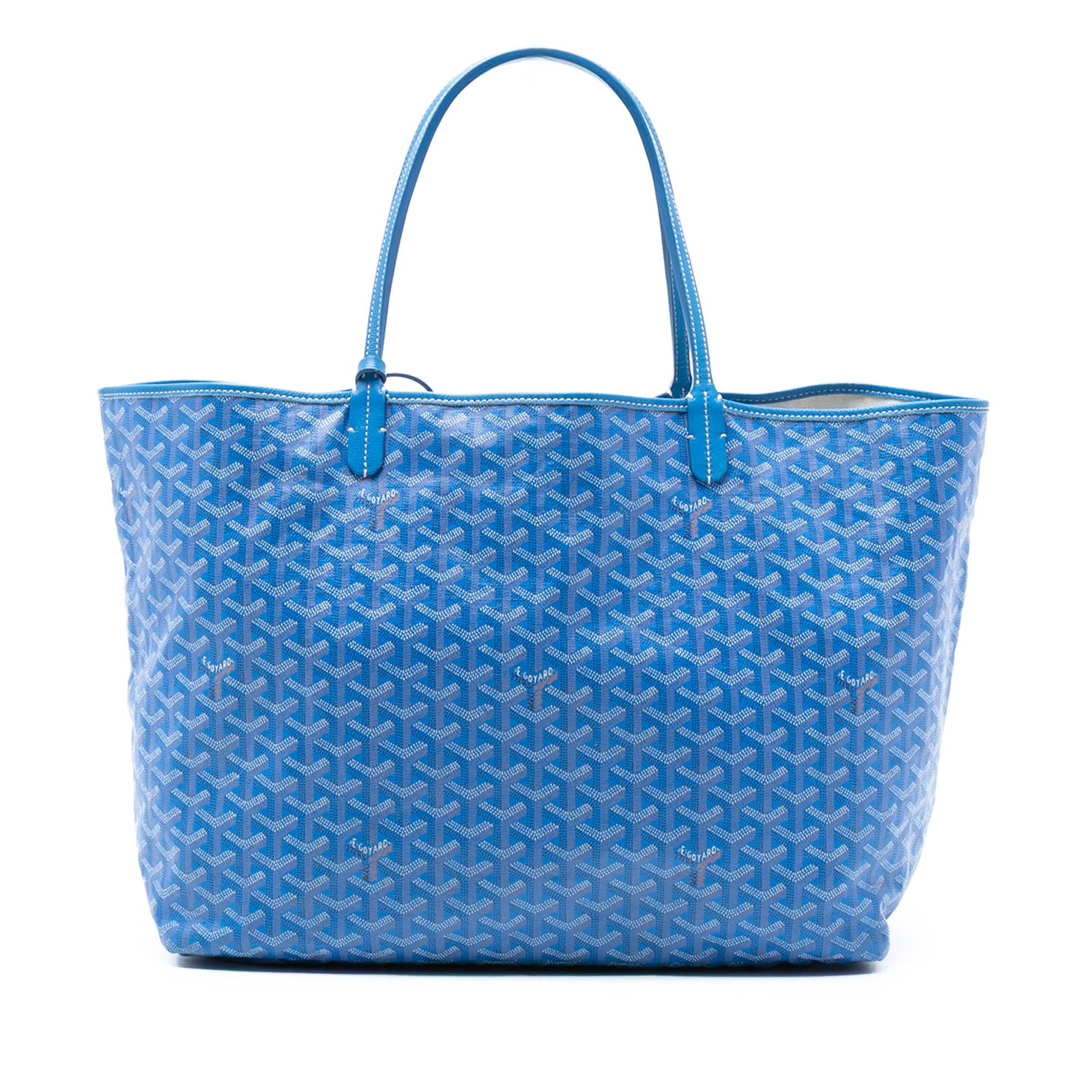 Goyard Saint Louis GM Blue Coated Canvas Tote with Pouch: Goyard Saint Louis GM Blue Coated Canvas Tote with Pouch This Goyardine Saint Louis GM tote features a durable coated canvas body in blue, flat leather handles, an open top design, and includes a deta