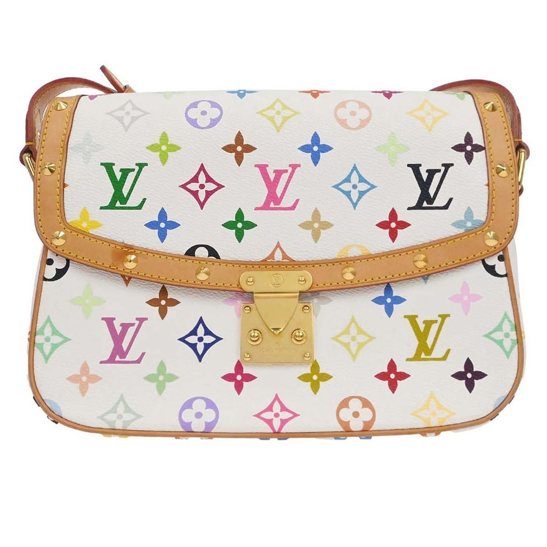 Sologne Shoulder Bag White Multicolor Monogram Canvas by Louis Vuitton: Sologne Shoulder Bag White Multicolor Monogram Canvas by Louis Vuitton This Louis Vuitton Sologne shoulder bag features the white monogram multicolor canvas with leather accents. The medium-sized bag 