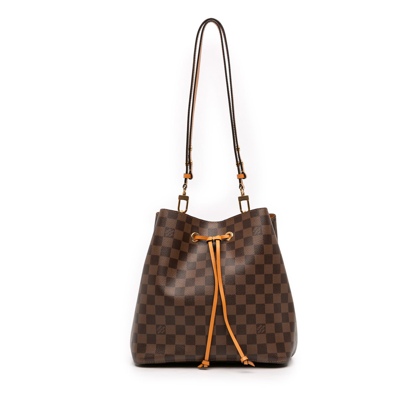 Louis Vuitton Neonoe MM Brown Damier Ebene Canvas Shoulder Bag: Louis Vuitton Neonoe MM Brown Damier Ebene Canvas Shoulder Bag The Louis Vuitton Damier Ebene Neonoe MM features a brown Damier Ebene canvas exterior with a detachable flat leather strap, a drawstring