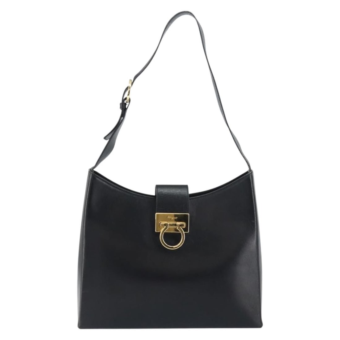 Black Leather Salvatore Ferragamo Gancio Flap Hobo Bag (1 of 18)