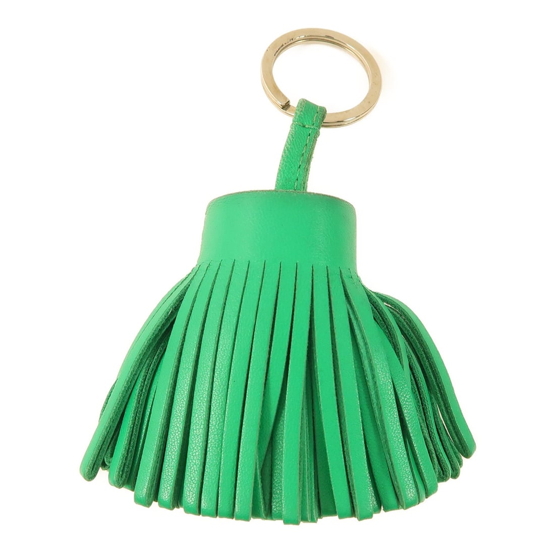 HERMES Carmen Key Ring Green Calfskin Leather PHW: HERMES Carmen Key Ring Green Calfskin Leather PHW Introducing the HERMES Carmen Key Ring, a luxurious accessory crafted from high-quality calfskin leather. This elegant key ring features a vibrant gre