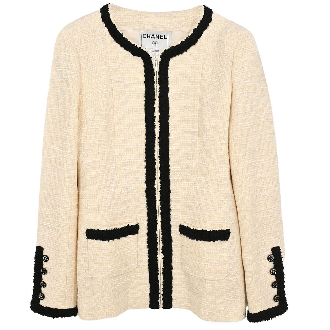 Chanel Off-White Collarless Wool Blend Jacket Size 38 Vintage (1 of 11)