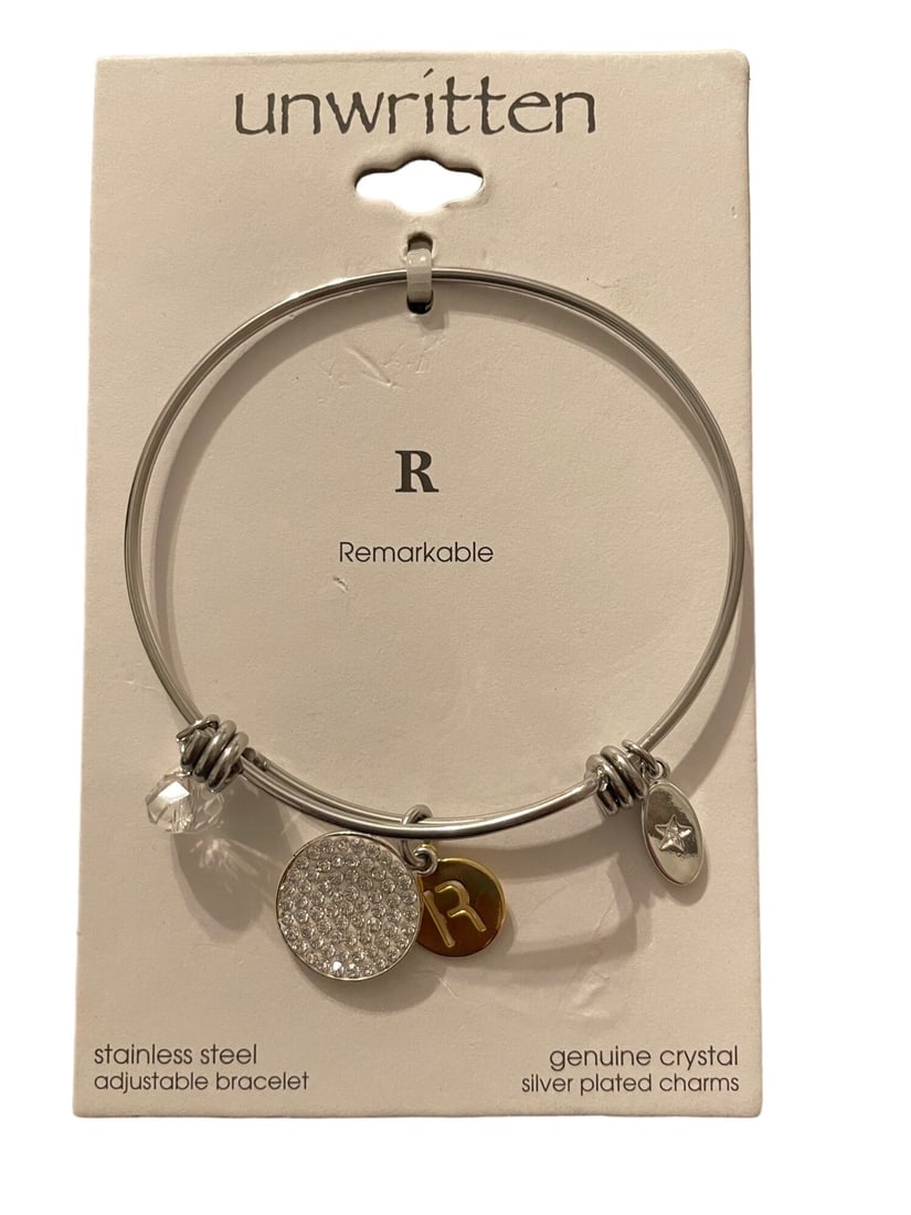 Unwritten Silver Pave Disc Bangle Bracelet in Stainless Steel (1 of 1)