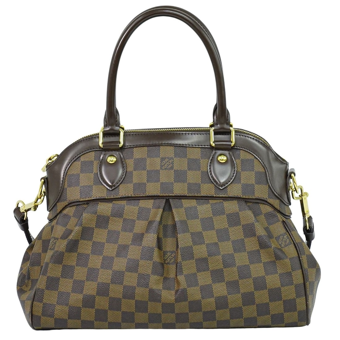 Trevi PM Canvas Satchel by Louis Vuitton in Brown: Trevi PM Canvas Satchel by Louis Vuitton in Brown This pre-owned Louis Vuitton Trevi handbag features the iconic Damier canvas in brown and is designed for women. Made in France, it is in very good co