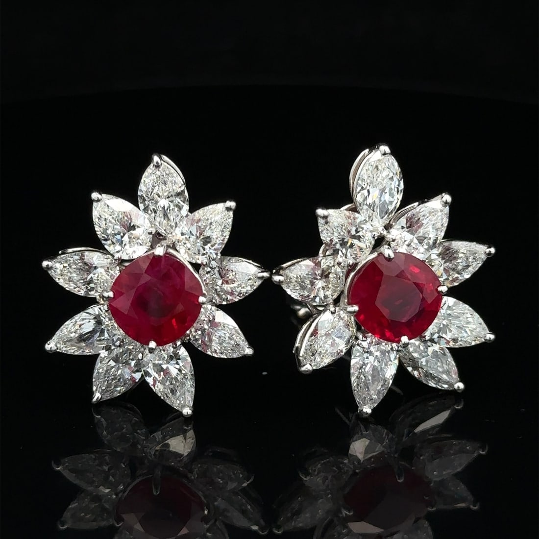 Graff 21.34ctw Burma Ruby Diamond Spray Earrings AGL Certified: Graff 21.34ctw Burma Ruby Diamond Spray Earrings AGL Certified Introducing the exquisite Graff Platinum and 18k Gold AGL Burma Ruby and Diamond Spray Earrings, a stunning piece that epitomizes luxury 