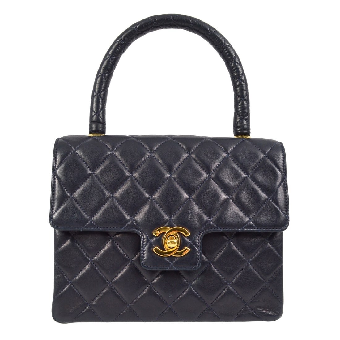 Chanel Navy Lambskin Quilted Top Handle Handbag (1 of 8)