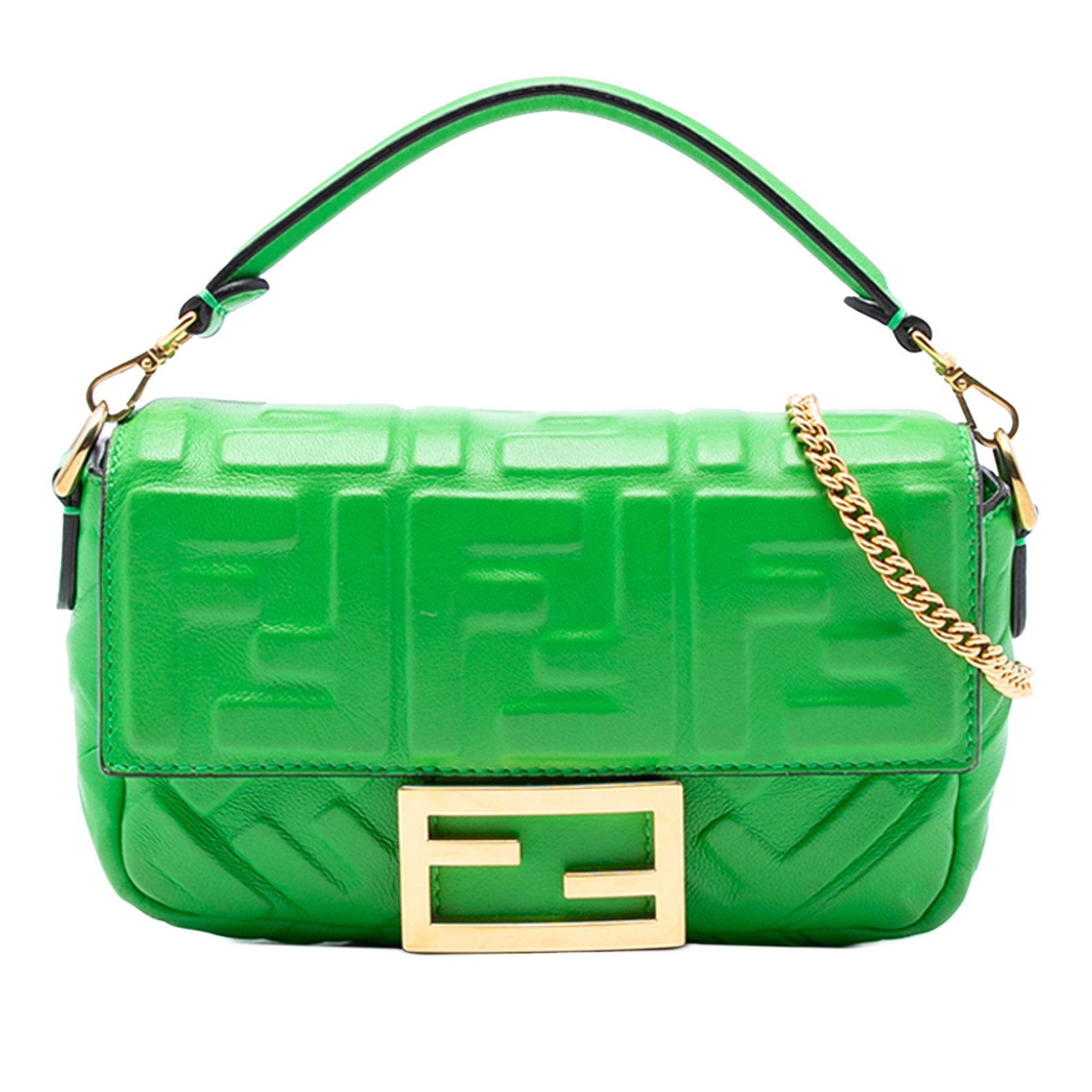 Fendi Mini Zucca Green Embossed Leather Baguette Shoulder Bag (1 of 7)