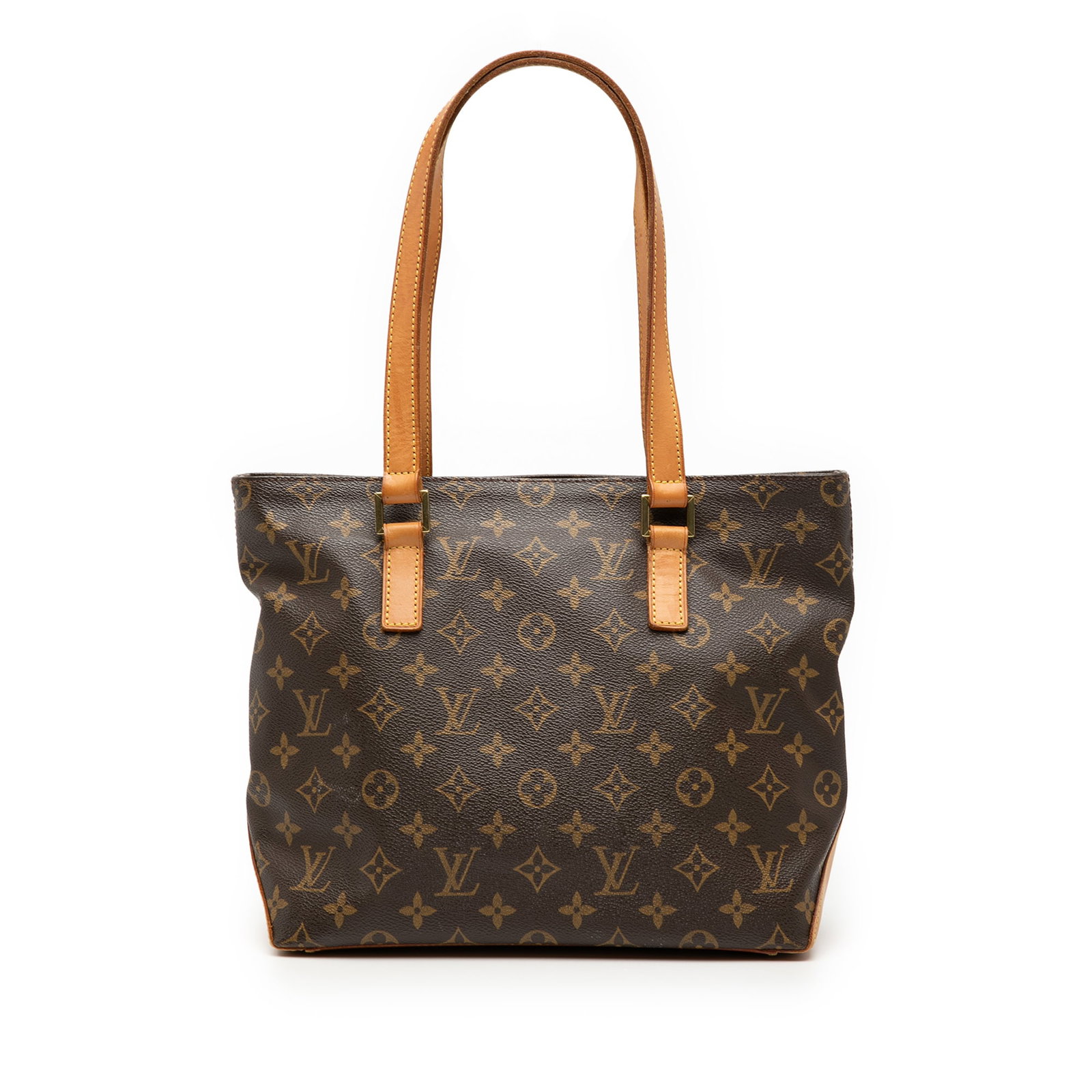 Louis Vuitton Cabas Piano Monogram Canvas Handbag with Leather Handles: Louis Vuitton Cabas Piano Monogram Canvas Handbag with Leather Handles The Louis Vuitton Monogram Cabas Piano is crafted from signature monogram canvas with flat vachetta leather handles, featuring a 