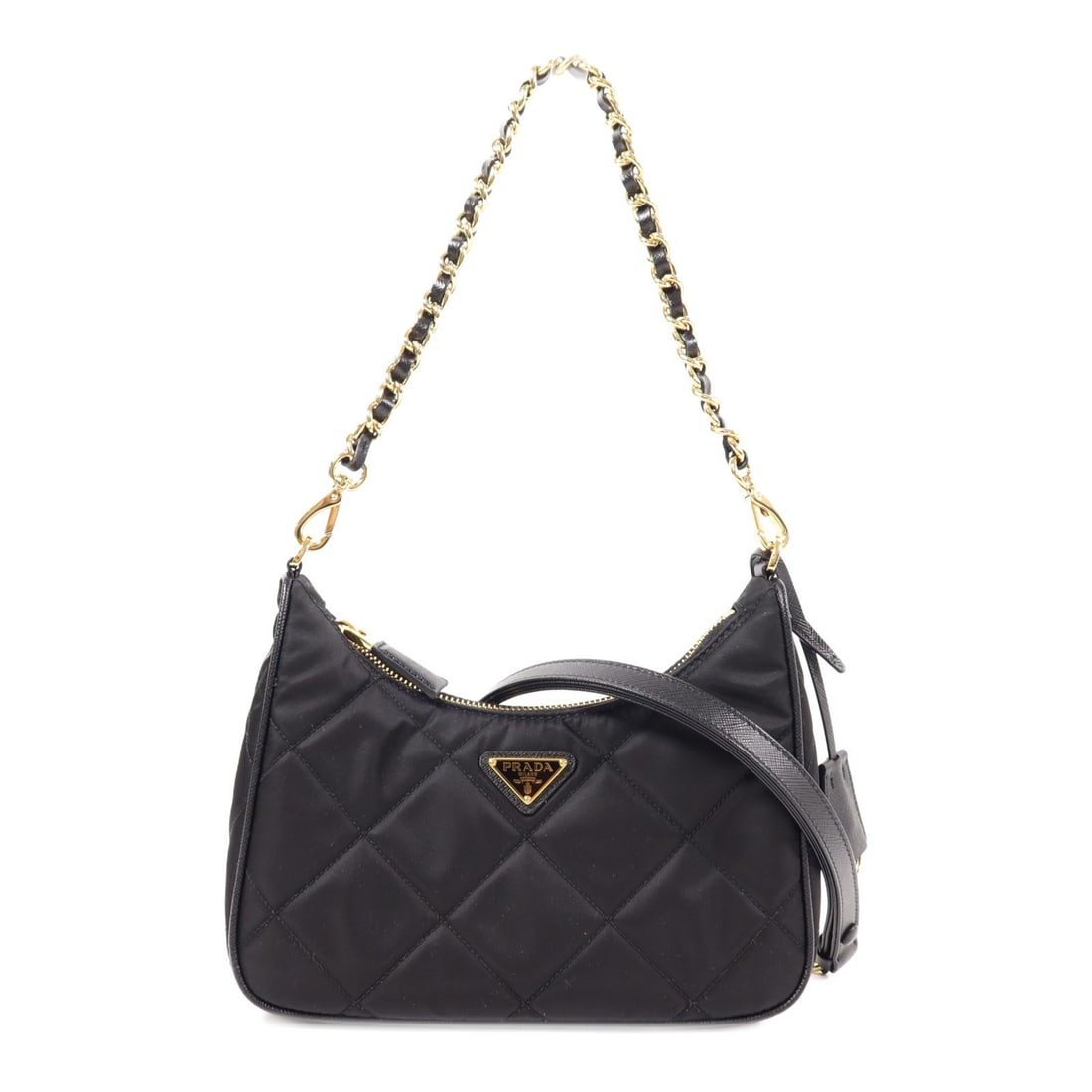 PRADA Re-Edition 1995 Black Nylon 2 Way Shoulder Bag with Gold Hardware: PRADA Re-Edition 1995 Black Nylon 2 Way Shoulder Bag with Gold Hardware This Prada Re-Edition 1995 2-way shoulder bag features a durable black nylon exterior and offers versatile carrying options. The
