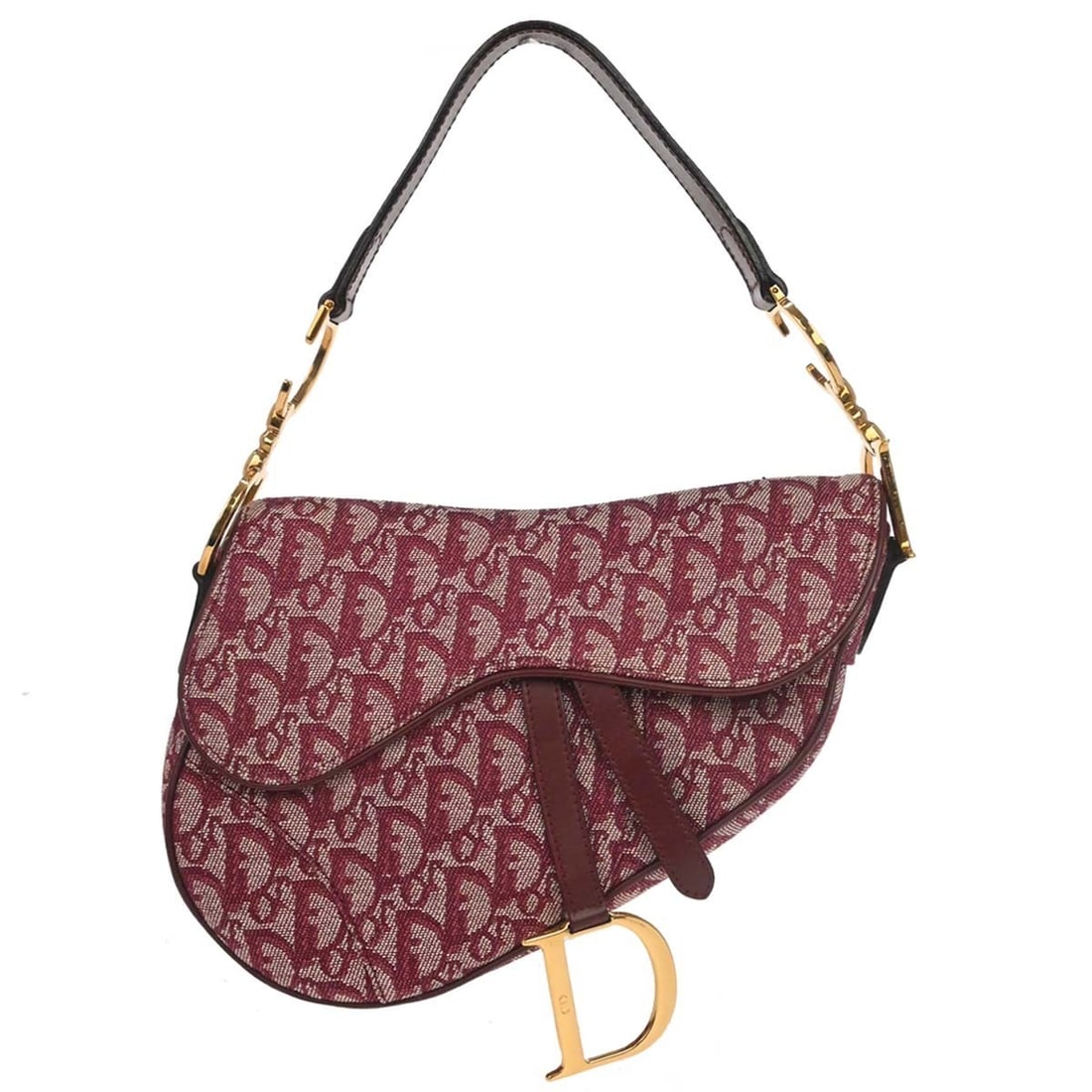 Dior Saddle Bag Bordeaux Canvas Leather Medium Shoulder Purse Italy (1 of 18)