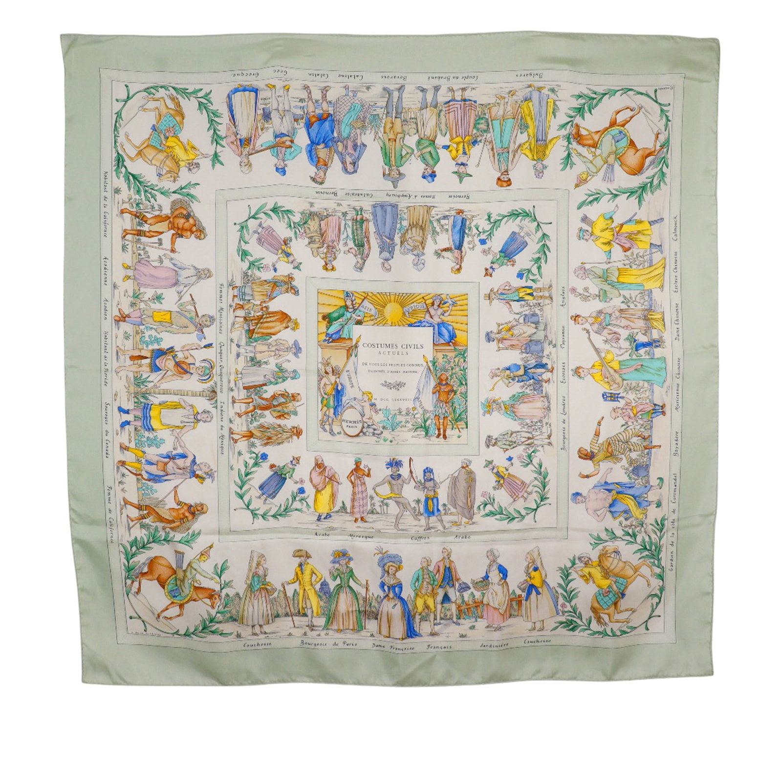 Hermes Costumes Civils Actuels 90 White Silk Square Scarf from France (1 of 8)