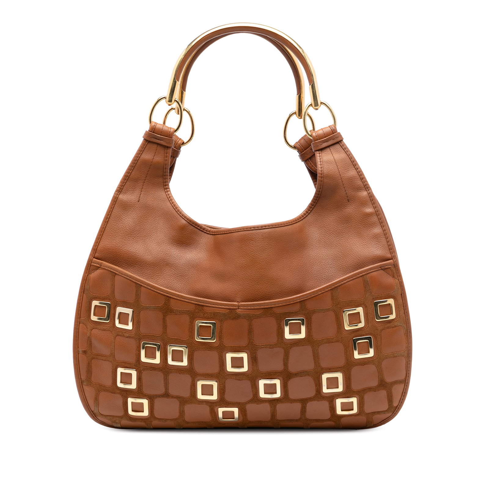 Dior 61 Hobo Medium Brown Leather Bag with Gold Tone Embellishments: Dior 61 Hobo Medium Brown Leather Bag with Gold Tone Embellishments This Dior Medium Embellished Leather 61 Hobo bag showcases a brown leather body accented with suede and gold-tone metal embellishmen