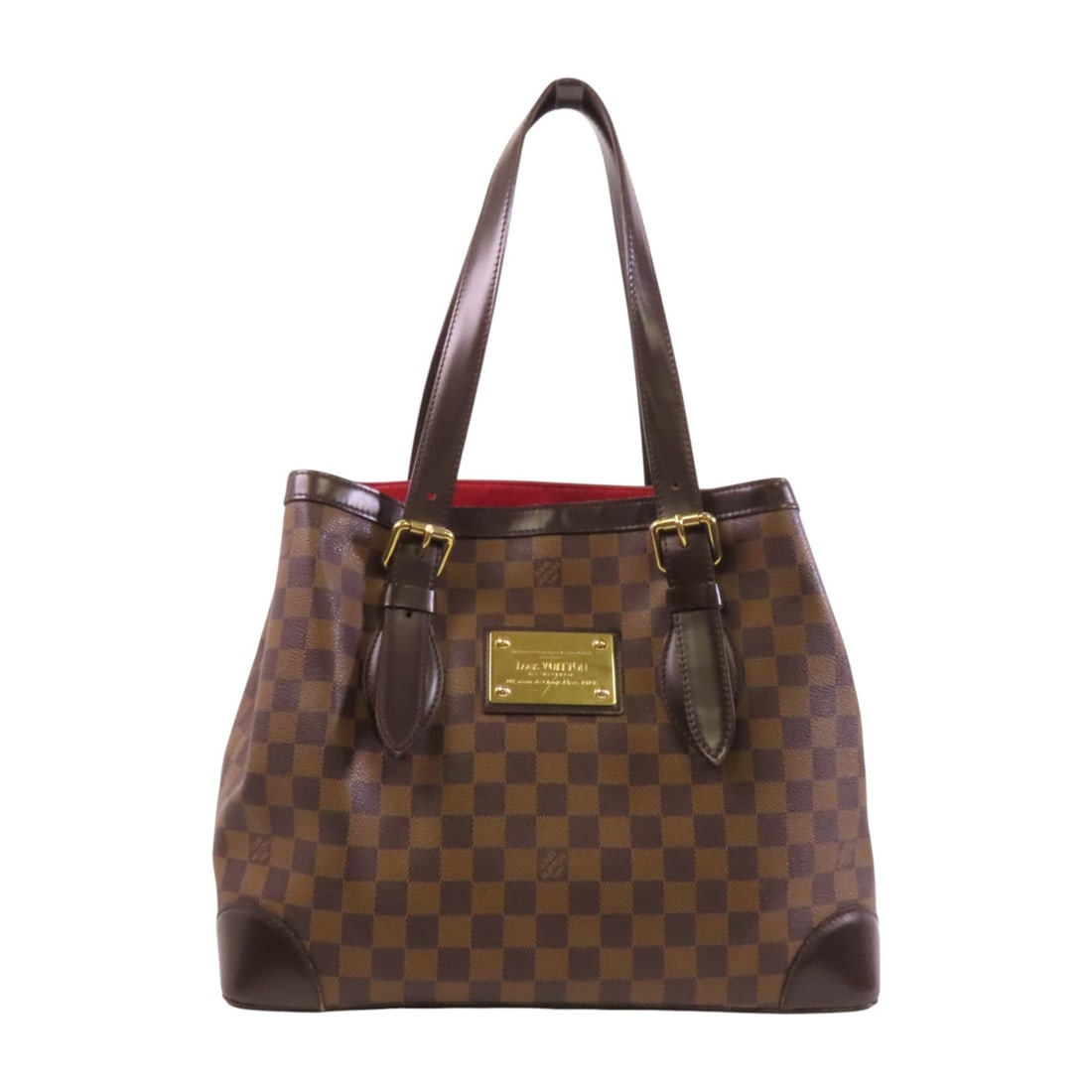 LOUIS VUITTON Hampstead MM Tote Bag N51204 Damier Ebene Brown Red: LOUIS VUITTON Hampstead MM Tote Bag N51204 Damier Ebene Brown Red This elegant Louis Vuitton Hampstead MM Tote Bag showcases a sophisticated design in Damier Ebene canvas. Crafted from durable PVC coa
