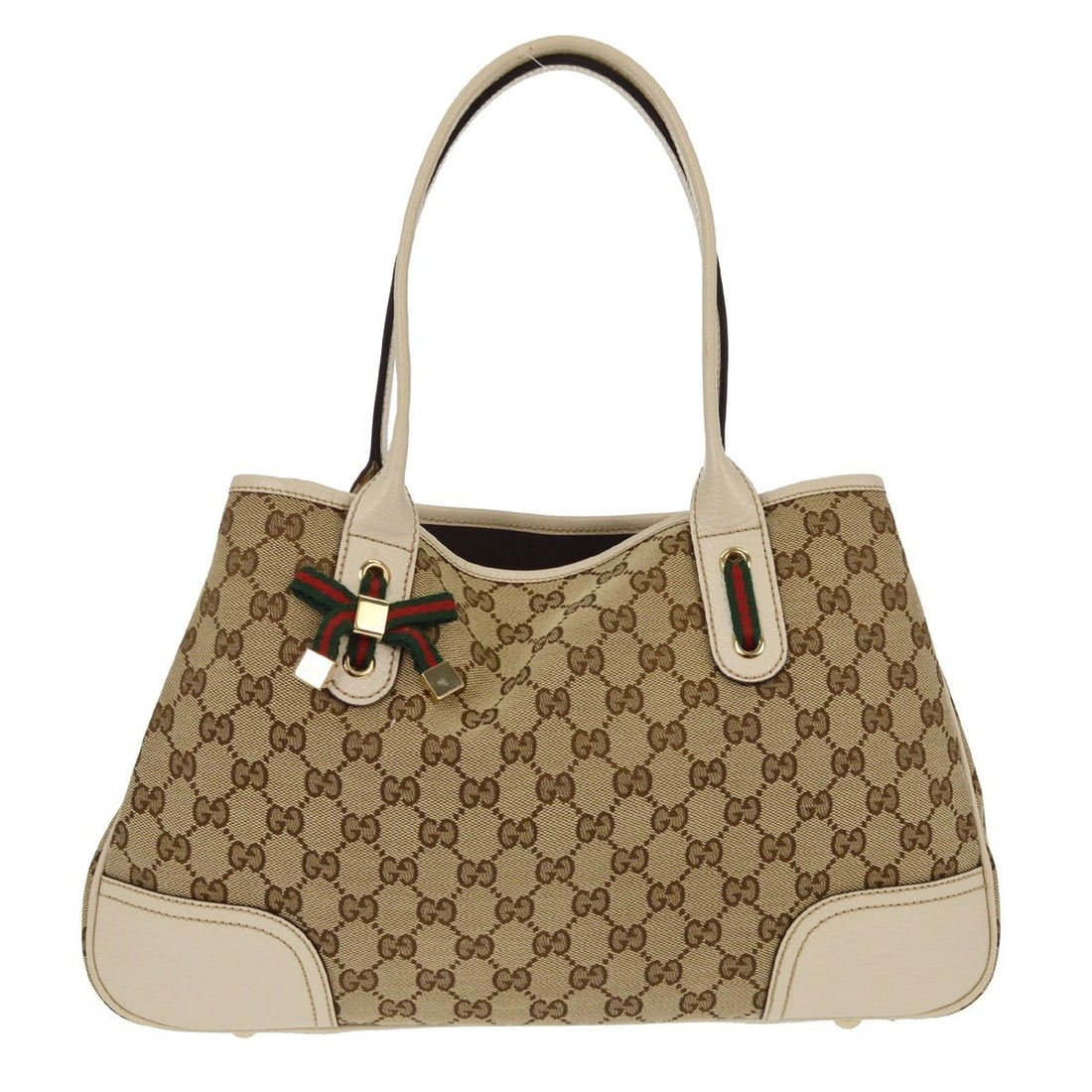 Gucci Princy GG Canvas Medium Beige Tote Handbag 163805: Gucci Princy GG Canvas Medium Beige Tote Handbag 163805 This Gucci Sherry Princy tote bag features the iconic beige GG canvas with leather trim, designed in a medium size for versatile use. The bag of