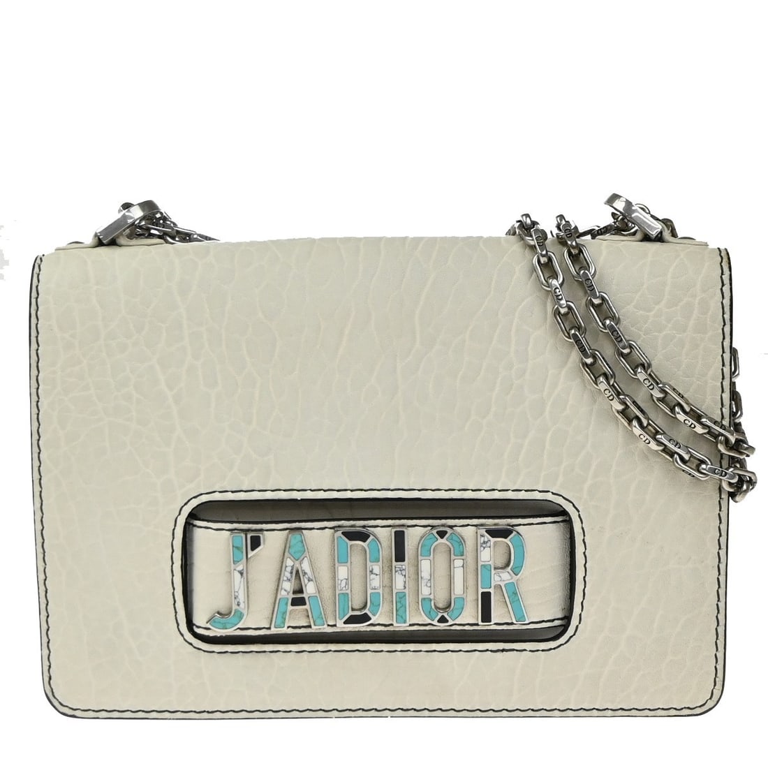 J'Adior Canyon White Lambskin Flap Bag with Mosaic Accent by Christian Dior: J'Adior Canyon White Lambskin Flap Bag with Mosaic Accent by Christian Dior This Christian Dior J'Adior Flap Bag features a canyon grained lambskin exterior in white with mosaic detailing. Designed fo