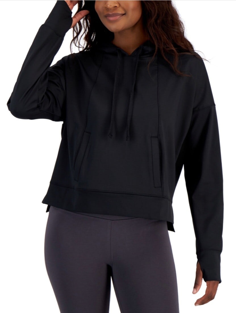 Ideology Women's Black Relaxed Tech Hoodie L Pullover Activewear (1 of 1)